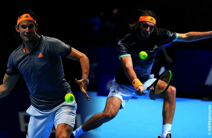 Dominic Thiem im Finale der ATP-Finals in London 2019. Der Gegner, der Grieche Stefanos Tsitsipas. Bild Sender / Gepa Pictures