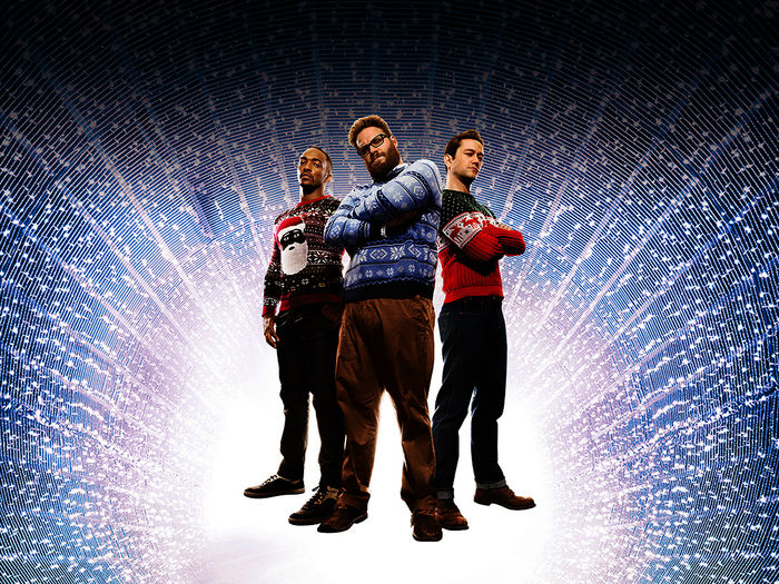 Anthony Mackie (Chris), Seth Rogen (Isaac), Joseph Gordon-Levitt (Ethan). Bild: Sender / Sony Pictures