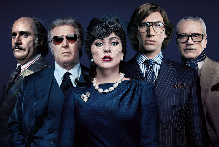 House of Gucci: Jared Leto (Paolo Gucci), Al Pacino (Aldo Gucci), Lady Gaga (Patrizia Reggiani), Adam Driver (Maurizio Gucci), Jeremy Irons (Rudolfo Gucci). Bild: Sender / MGM