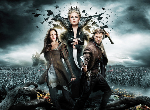 Snow White (Kirsten Stewart), Königin Ravenna (Chalize Theron) und Huntsman Eric (Chris Hemsworth). Bild: Sender