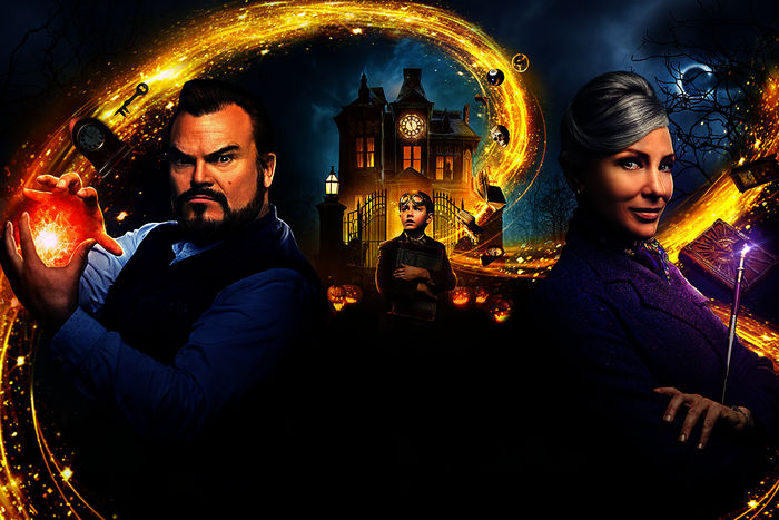 Das Haus der geheimnisvollen Uhren: Jack Black (Jonathan Barnavelt), Owen Vaccaro (Lewis Barnavelt), Cate Blanchett (Mrs. Zimmerman). Bild: Sender/Universal