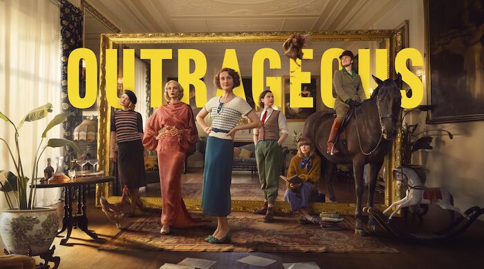 Outrageous - Das Leben der Mitford-Schwestern:Keyvisual.  Unity Mitford (Shannon Watson), Diana Mitford (Joanna Vanderham), Nancy Mitford (Bessie Carter), Pamela Mitford (Isobel Jesper Jones), Jessica Mitford (Zoe Brough), Deborah Mitford (Orla Hill).  Bild: Sender / WDR / Nicky Hamilton / UKTV / Firebird Pictures,